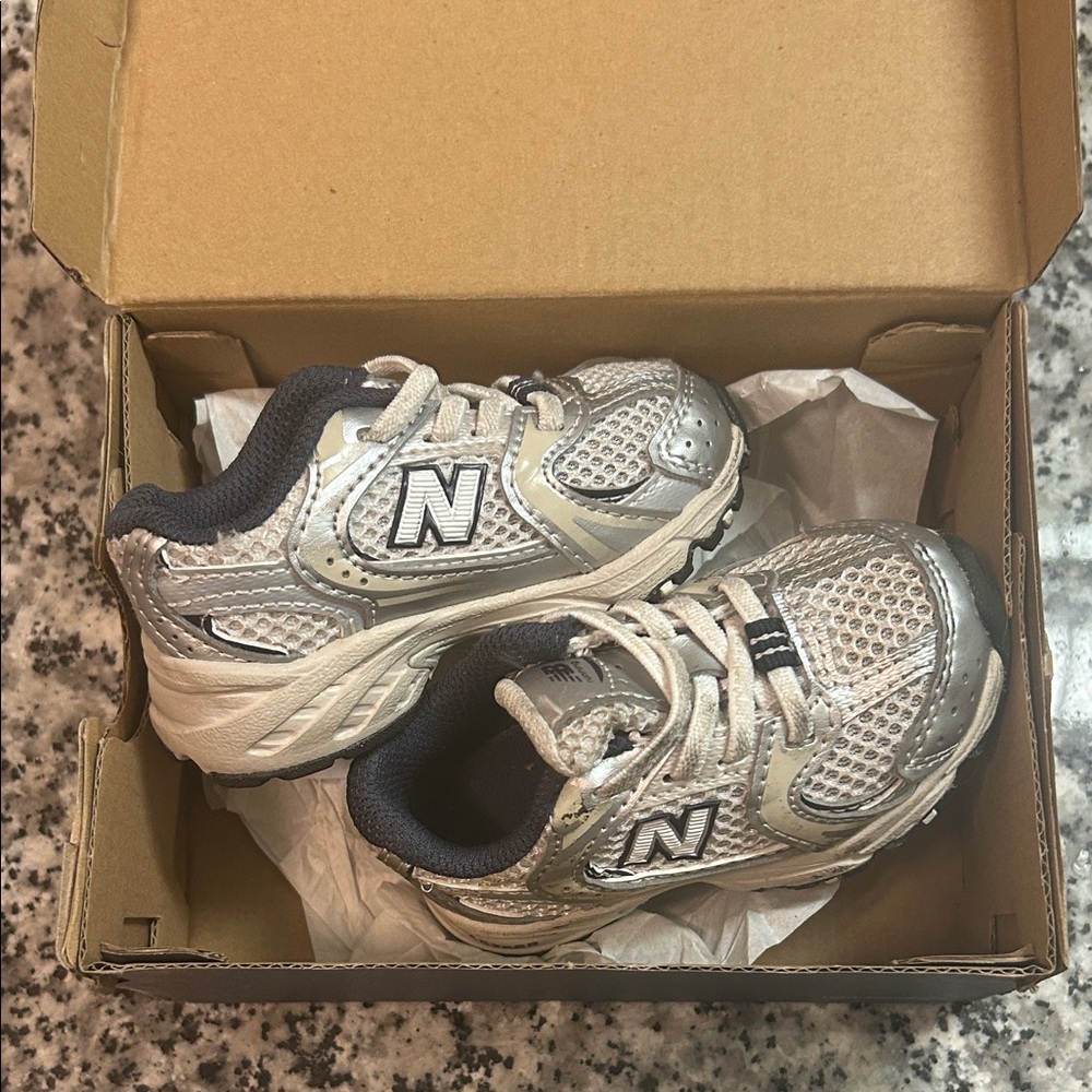 New Balance Kids Silver and White Mesh Sneakers